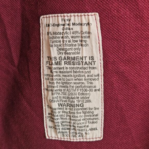 Tyndale FRMC Fire Retardant Long Sleeve Henley Shirt, Maroon, Sz XL - Picture 4 of 7
